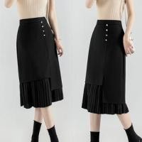 ราคา High Waist Plain Asymmetrical Accordion Pleated Panel Midi Pencil Skirt (1127972640)