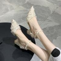ราคา Pointed Toe Ankle Strap D'Orsay Block Heel Pumps (1121491949)