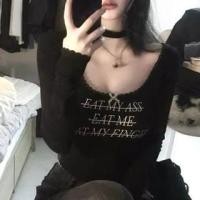 ราคา Long-Sleeve Scoop Neck Lettering Print Bow T-Shirt (1128206138)