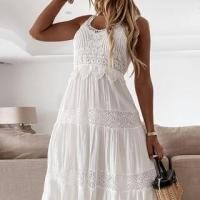 ราคา Sleeveless V-Neck Plain Panel Lace Midi A-Line Dress (1127796895)
