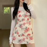 ราคา Spaghetti Strap Floral Print Lace Mini Sheath Dress / Long-Sleeve Round Neck Plain T-Shirt (1127931962)