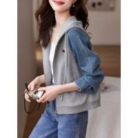 ราคา Applique Hooded Denim Panel Zip Jacket (1126023532)