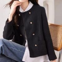 ราคา Collarless Plain Double Breasted Jacket (1126308938)
