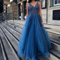 ราคา Sleeveless Sequin Mesh Panel A-Line Evening Gown (1128419872)