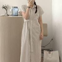 ราคา Short-Sleeve Striped Midi Shirtdress Off-White - One Size (1127962218)