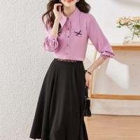 ราคา Long-Sleeve Beaded Shirt / High Waist Midi A-Line Skirt / Dress Pants / Set (1127724717)
