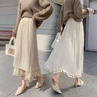 ราคา Elastic Waist Plain Tassel Panel Midi A-Line Skirt (1127959685)
