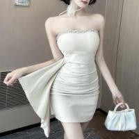 ราคา Strapless Plain Asymmetrical Shirred Mini Bodycon Dress (1128440268)