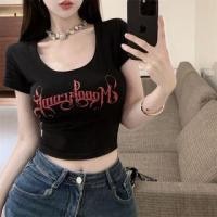 ราคา Short-Sleeve Scoop Neck Lettering Crop Slim Fit T-Shirt (1127940880)