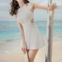 ราคา Halter Neck Plain Cutout Textured Swim Dress (1127878161)
