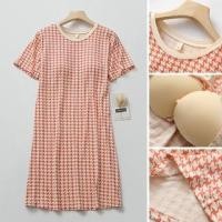 ราคา Short-Sleeve Round Neck Houndstooth Pajama Dress (1127877242)