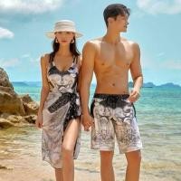 ราคา Couple Matching V-Neck Patterned Print Swimsuit / Cover Up Skirt / Drawstring Waist Swim Shorts (Various Designs) (1127871363)