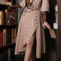 ราคา High Waist Plaid Asymmetrical A-Line Skirt (1127834718)