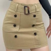 ราคา High Waist Plain Double Breasted Panel Belted Mini Pencil Skirt (1127864296)