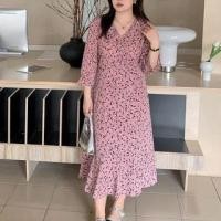 ราคา Plus Size 3/4-Sleeve Floral Print Midi A-Line Dress (1128087447)