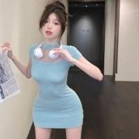 ราคา Short-Sleeve Mesh Panel Plain Knit Mini Bodycon Dress (1128033582)