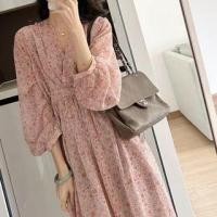 ราคา Long-Sleeve V-Neck Floral Print Midi A-Line Wrap Dress (1128216007)