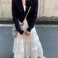 ราคา High Waist Plain Eyelet Lace Panel Tiered Midi A-Line Skirt (1128044733)