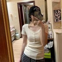 ราคา Short-Sleeve Scoop Neck Mock Two-Piece Floral Print Panel Lace Trim Slim Fit T-Shirt (1128044469)