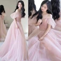 ราคา Puff-Sleeve Off-Shoulder Mesh Panel A-Line Evening Gown (1128117235)
