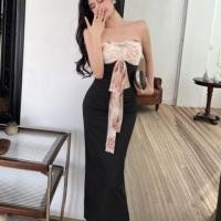 ราคา Strapless Print Mesh Panel Bow Accent Slit Midi Sheath Dress (1128118967)