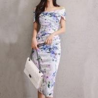 ราคา Short-Sleeve Off Shoulder Floral Print Ruched Midi Sheath Dress (1128773265)