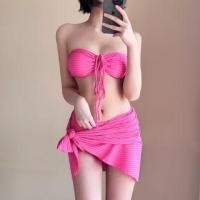 ราคา Set: Striped Drawstring Bikini + Cover-Up Skirt (1128064791)