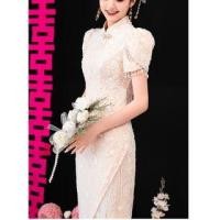 ราคา Short-Sleeve Floral Beaded Open Back Sheath Evening Gown (1128237657)