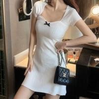 ราคา Short-Sleeve Plain Bow Mini Sheath Dress (1128150681)