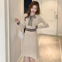 ราคา Long-Sleeve Bow Accent Ruffle Knit A-Line Dress (1105290706)