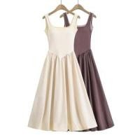 ราคา Sleeveless Square-Neck Mock Two Piece Padded Midi A-Line Dress (1128157105)