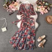 ราคา Set: Short-Sleeve V-Neck Print Crop Top + High Rise Maxi Skirt (1128569283)