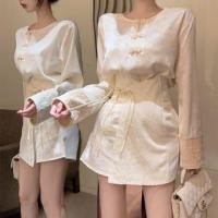 ราคา Long-Sleeve Frog Buttoned Top / High Rise Mini A-Line Skirt (1128584620)