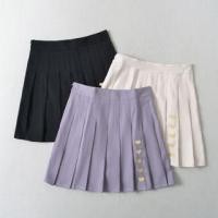 ราคา High Waist Plain Pleated Heart Buttoned Mini A-Line Skirt (1128181748)