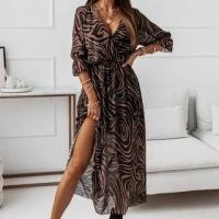 ราคา Puff-Sleeve V-Neck Patterned Maxi Sundress (1128188844)