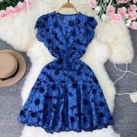 ราคา Sleeveless V-Neck Flower Embroidered Mini A-Line Dress (1128593966)