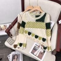ราคา Long-Sleeve Scoop Neck Color Block Asymmetrical Fringed Crochet Knit Top (1128287865)