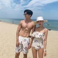 ราคา Spaghetti Strap Floral Print Ruffle Trim Swimsuit (1128264357)