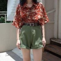 ราคา Elbow-Sleeve Floral Print Button-Up Shirt (1128298293)