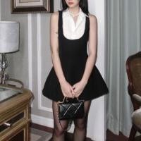 ราคา Mock Two-Piece Sleeveless Collar Two Tone Mini A-Line Dress (1128304778)