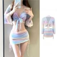 ราคา Set: Halter Bikini Top + Bottom + Swim Skirt + Long-Sleeve Knot Cover Up (1128323530)