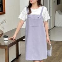 ราคา Plus Size Elbow-Sleeve Round Neck Mock Two-Piece Two Tone Midi Tunic Dress (1128625362)
