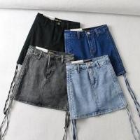 ราคา High Rise Washed Drawstring Mini A-Line Denim Skirt (1128820088)