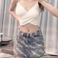 ราคา Mid Rise Lettering Print Washed Mini Denim Skort (1128675432)