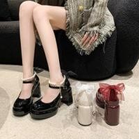 ราคา Chunky Heel Faux Pearl Ankle Strap Bow Accent Mary Jane Pumps (1128697406)