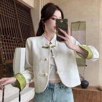 ราคา Mandarin Collar Floral Panel Frog Button Blazer (1128704562)