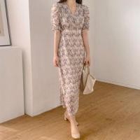 ราคา Puff-Sleeve Floral Print Chiffon A-Line Midi Dress (1091666368)
