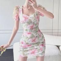 ราคา Short-Sleeve Floral Print Mini Sheath Dress (1128886012)