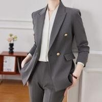 ราคา Peak Lapel Plain Double Breasted Blazer / High Waist Mini Pencil Skirt / Cropped Straight Leg Dress Pants / Long-Sleeve V-Neck Plain Blouse / Set (1128896822)