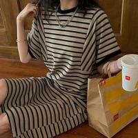 ราคา Maternity Short-Sleeve Crew Neck Striped Back-Slit Midi T-Shirt Dress (1128898801)